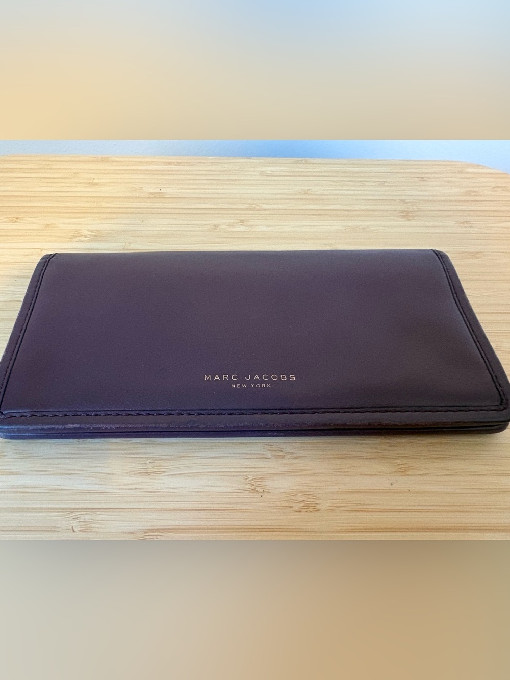 Marc Jacobs Burgundy Leather Wallet with Gold Stamped Logo